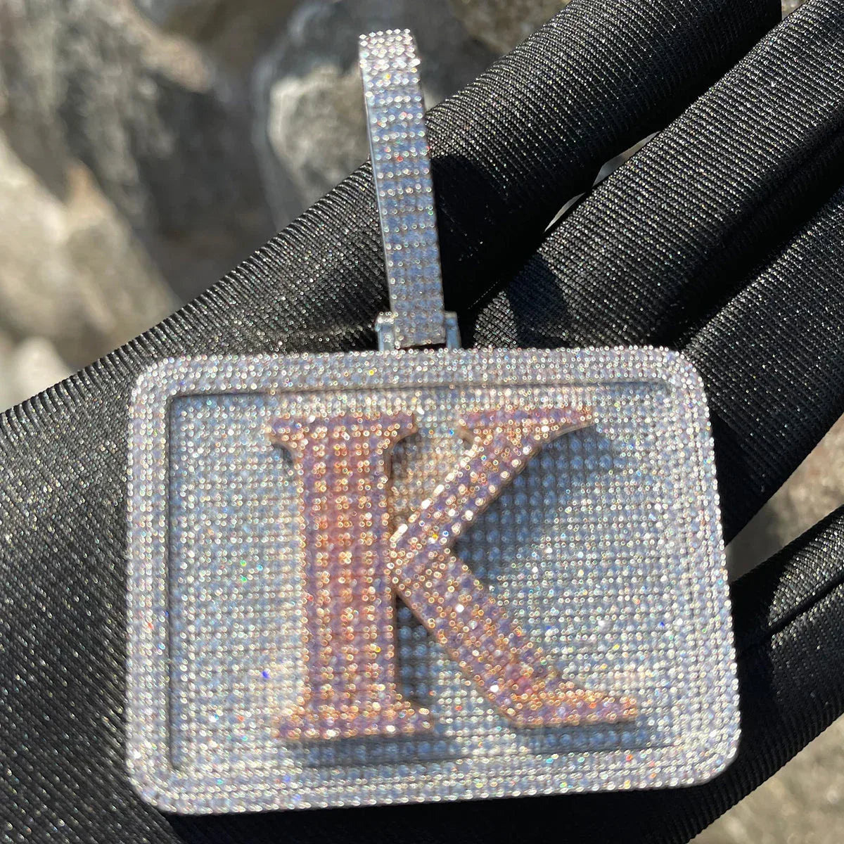 Your Initial or Name on Rectangle Iced Out Personalized Custom Necklace Pendant - Luxury Custom Jewelry - CaratixJewelry